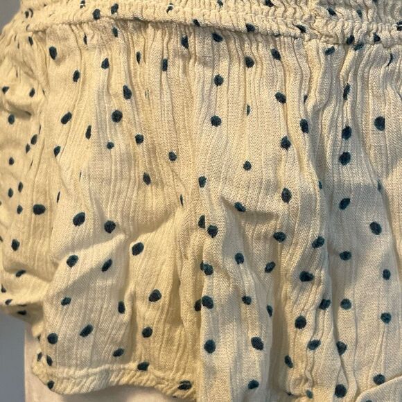 Patrons of Peace Polka Dot Halter Top Cream Navy Smocked Peplum Ruched S - Picture 4 of 7